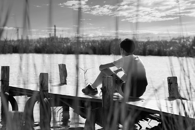 boy, pier, nature